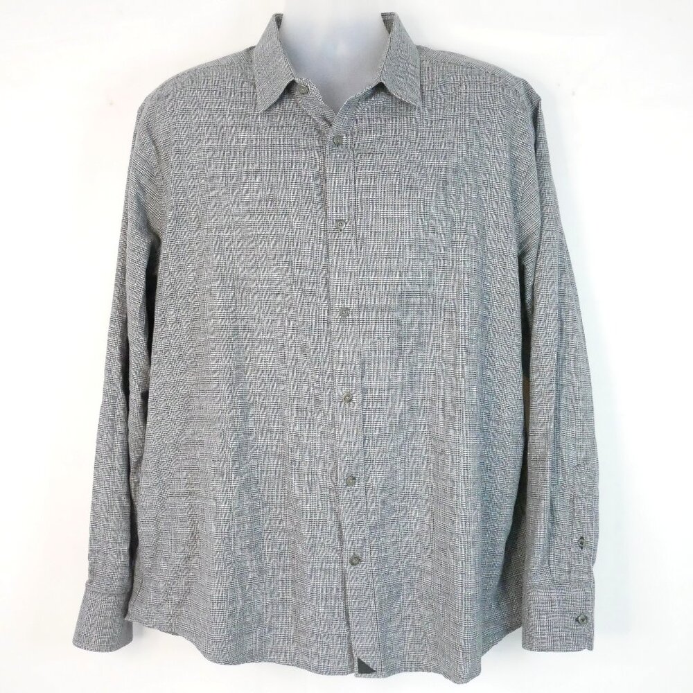 UNTUCKit Casalferro Shirt Mens XXL Gray Plaid Houndstooth Lt weight Flannel L/S
